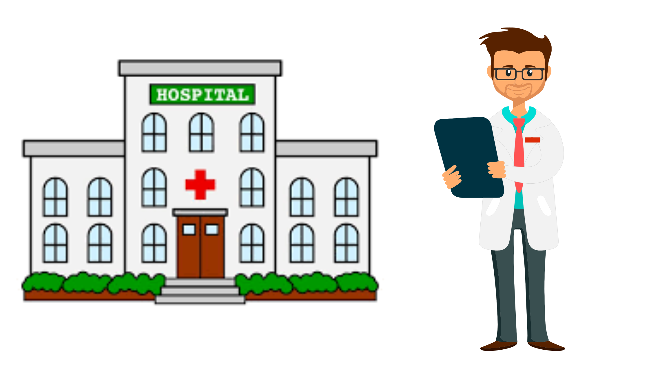 cartoon hospital and male doctor stock image