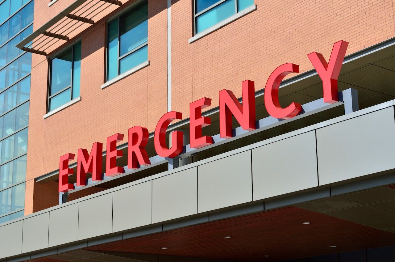 Emergency section of a hospital exterior stock photo
