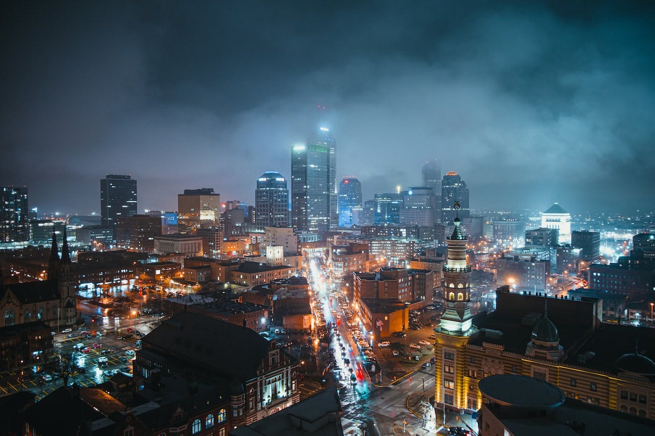 Indianapolis skyline at night stock image